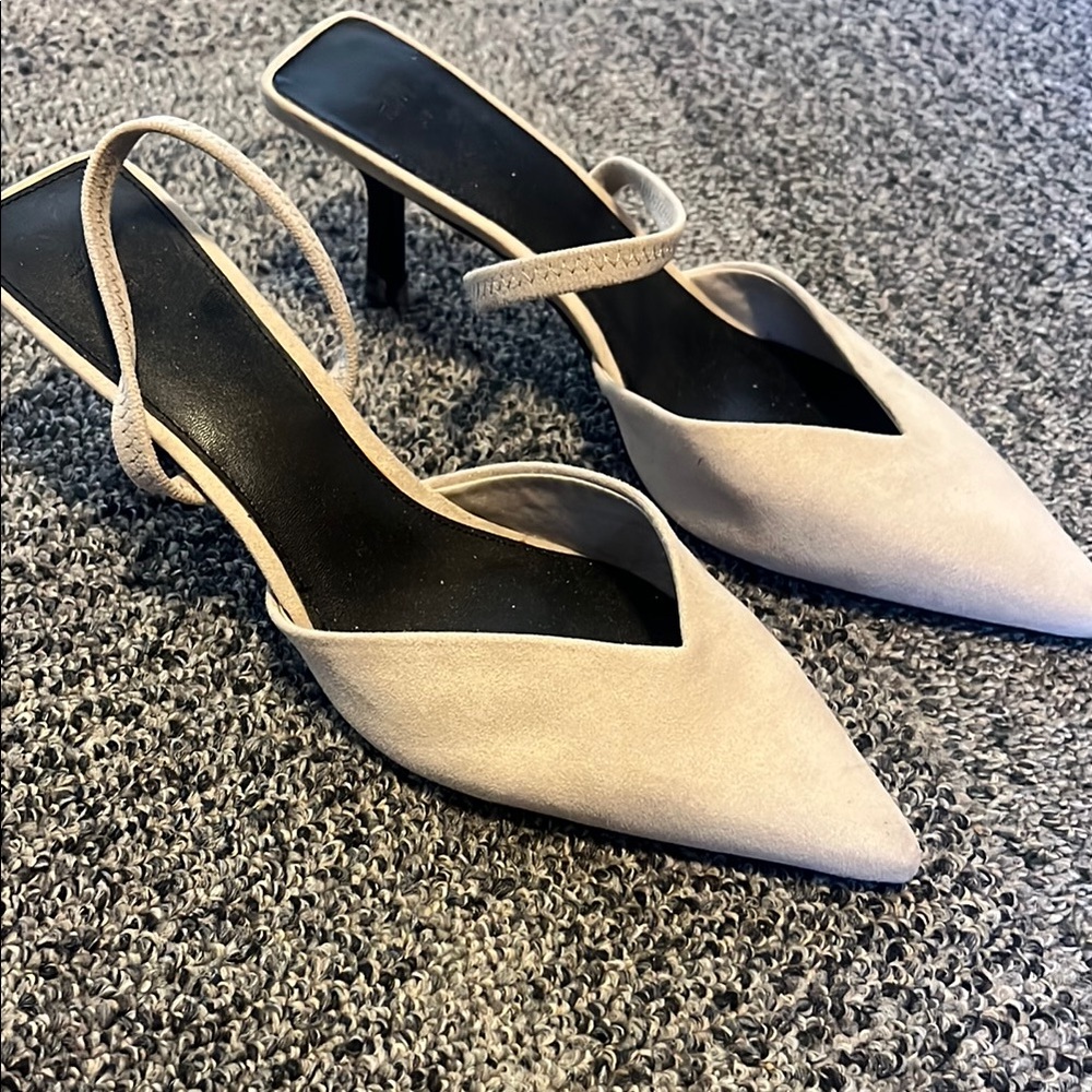 Cream Slingback Kitten Heels with Black Trim